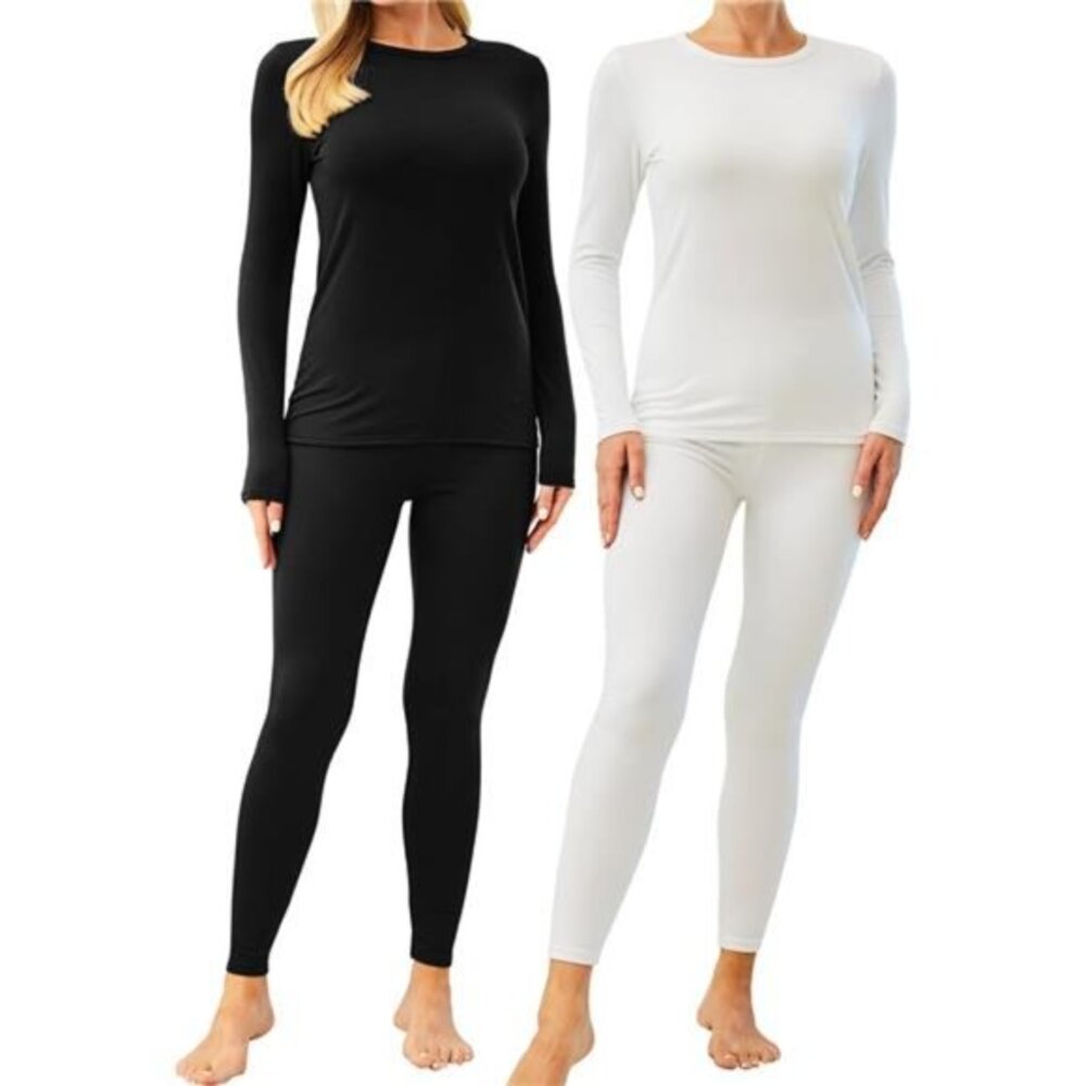 2 Pack Thermal Underwear for Women Ultra Soft Fleece Lined Long Johns Base Layer